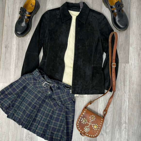 Y2K Suede Black Zip Blazer Jacket Size Medium - Picture 1 of 8